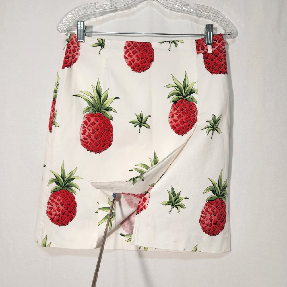 TALBOTS Stretch Preppy Ivory Tropical Pineapple Skirt Size Petites 8 LIKE NEW! - Picture 2 of 16